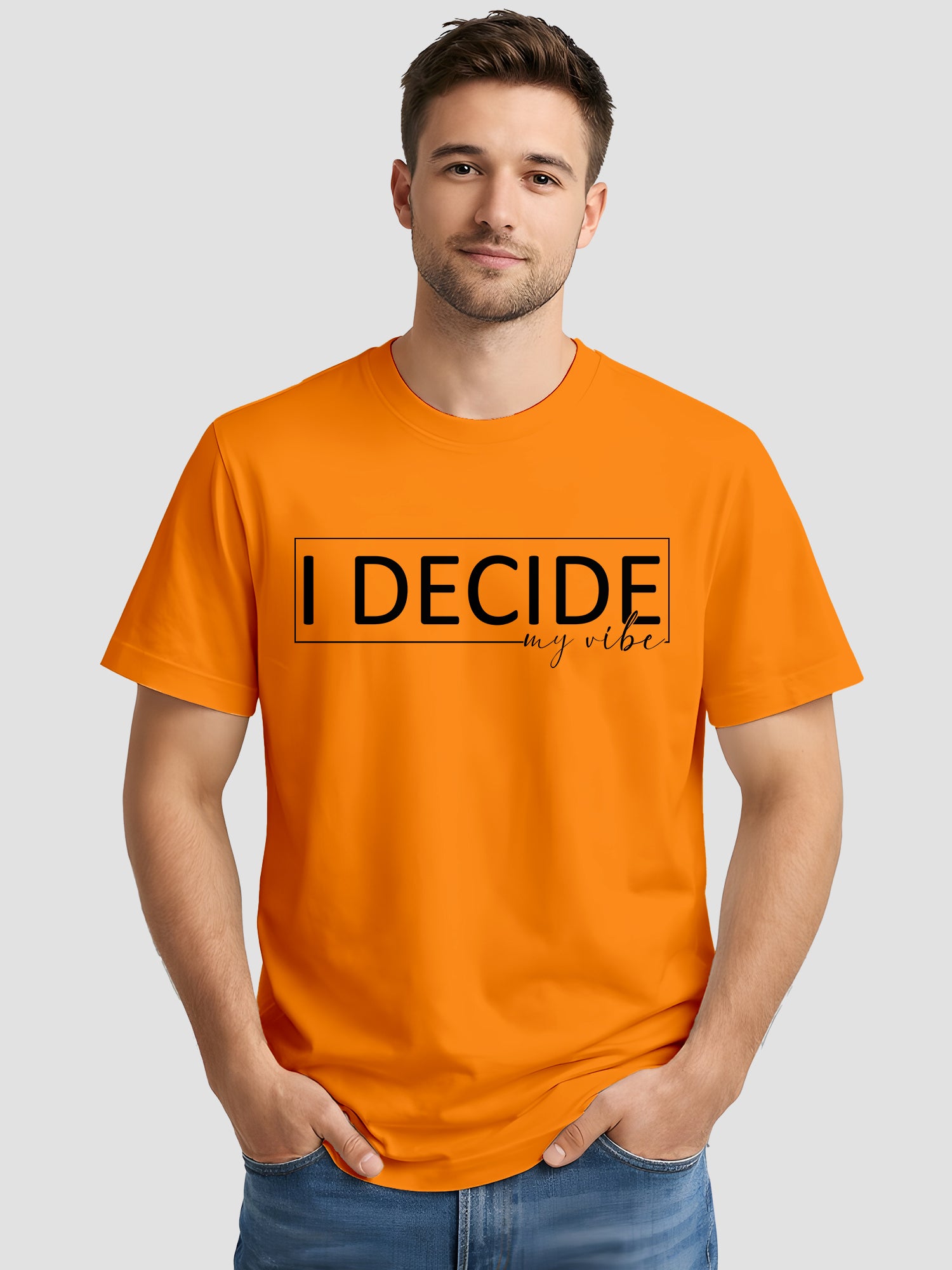  Men's Cotton Graphic Printed T-Shirt with Motivational Brave and Unique Typography orange, L