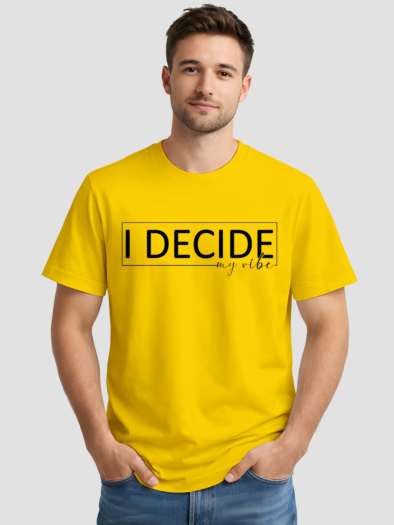  Men's Cotton Graphic Printed T-Shirt with Motivational Brave and Unique Typography yellow, L
