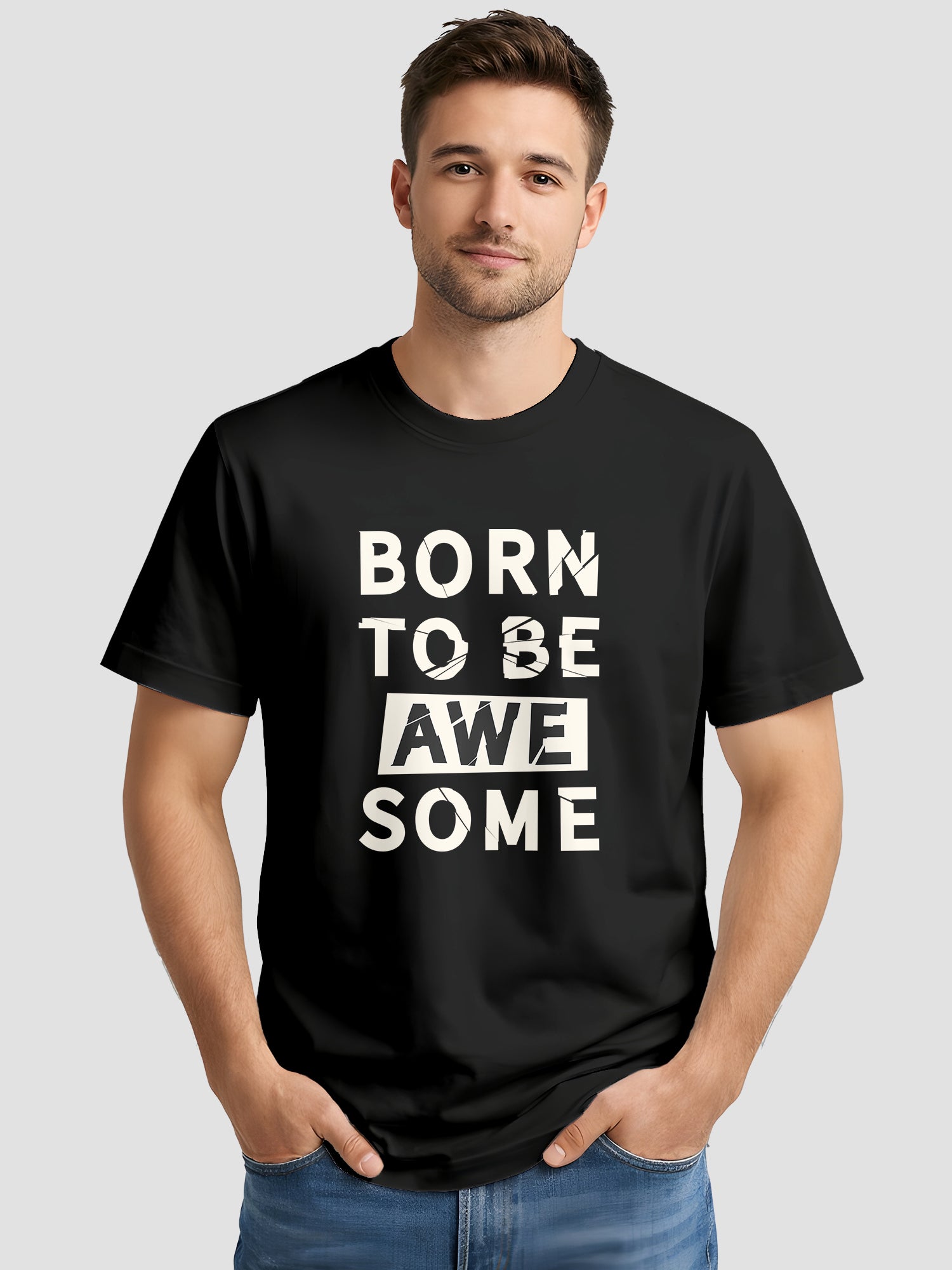  Men's Cotton Graphic Printed T-Shirt with Motivational Brave and Awesome Typography black, L