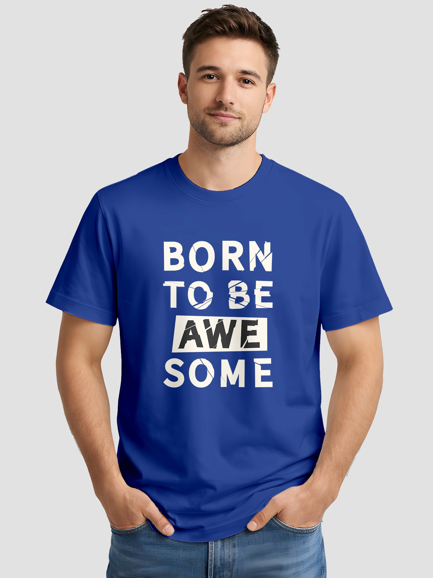  Men's Cotton Graphic Printed T-Shirt with Motivational Brave and Awesome Typography blue, L