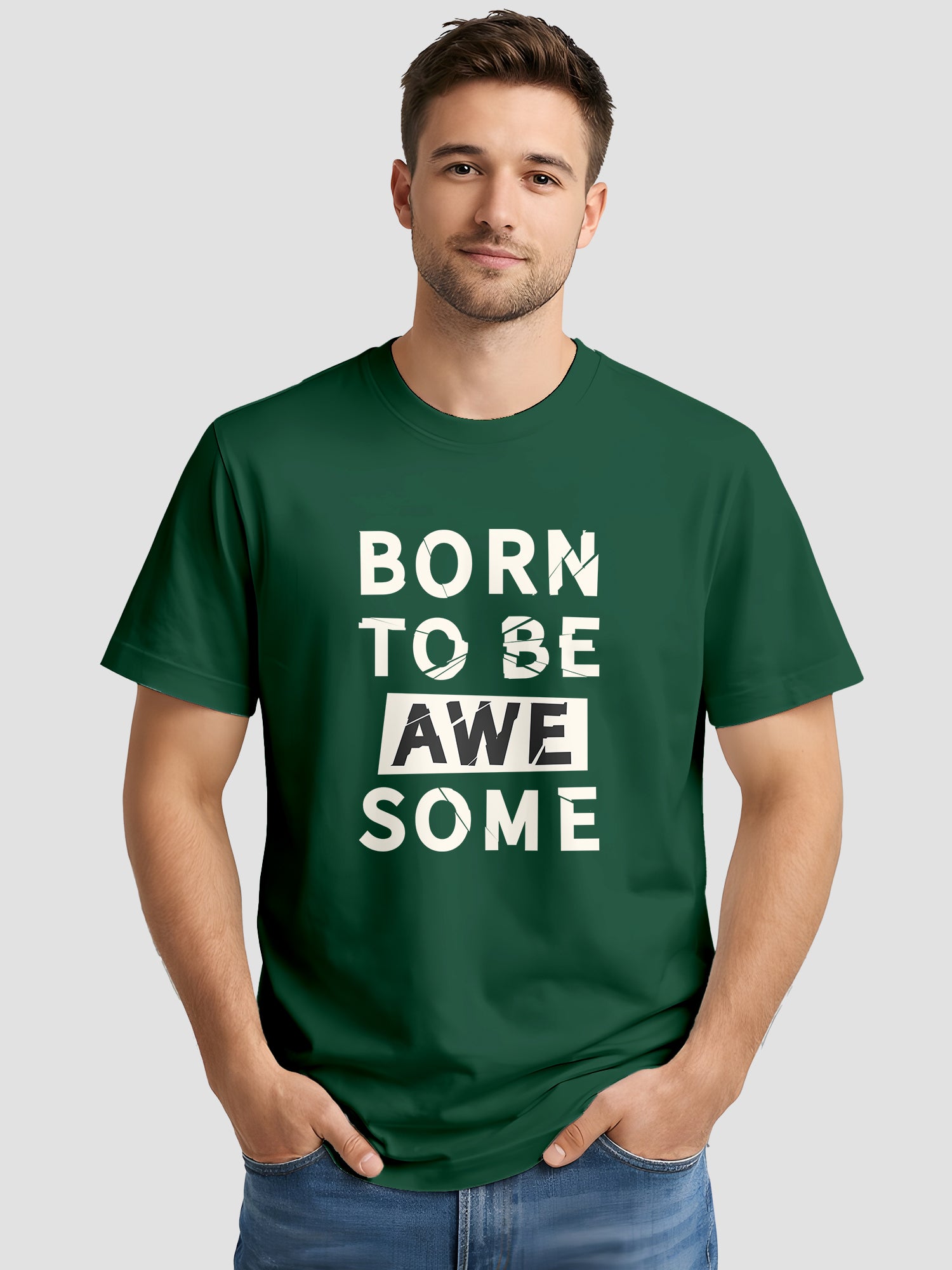  Men's Cotton Graphic Printed T-Shirt with Motivational Brave and Awesome Typography green, L