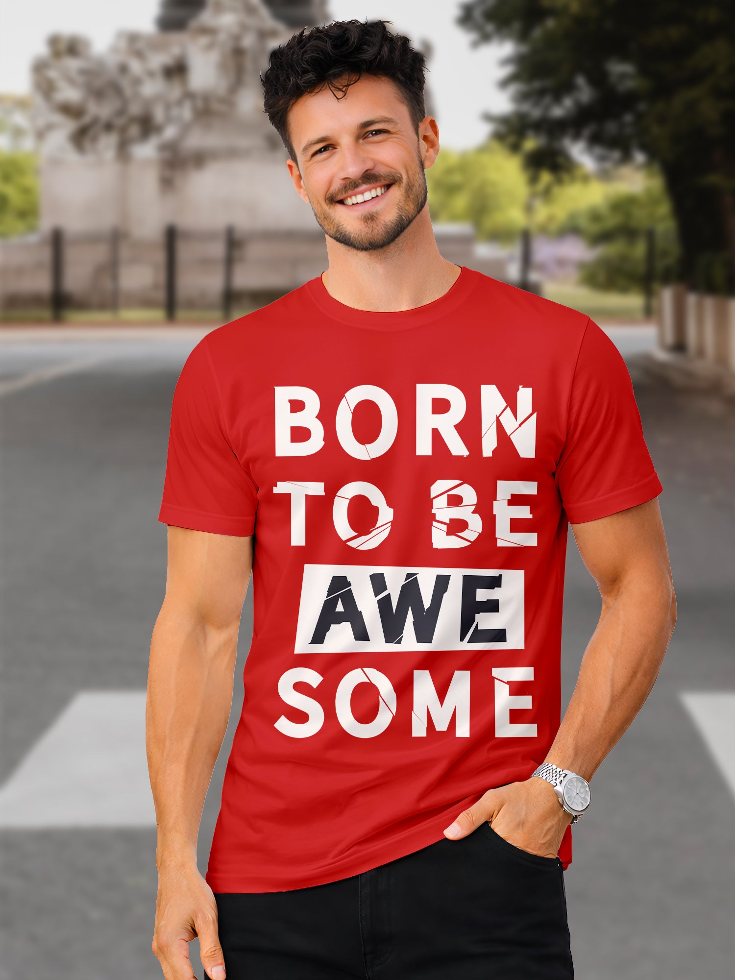 Men's-Printed-T-Shirt-with-Motivational-Brave-and-Awesome-Typography-MPT4