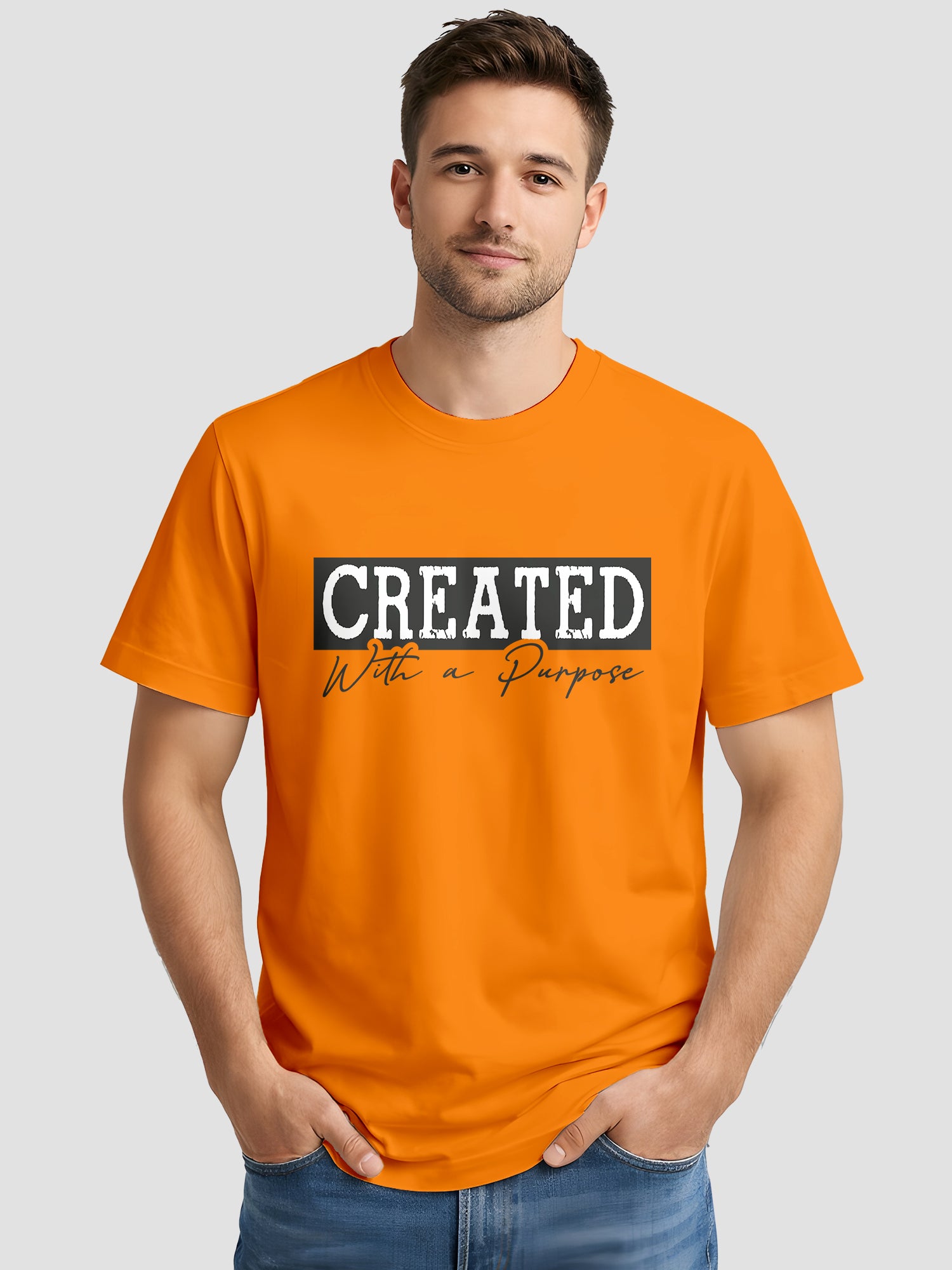  Men's Cotton Graphic Printed T-Shirt with Motivational Slogans and Typography Print orange, L