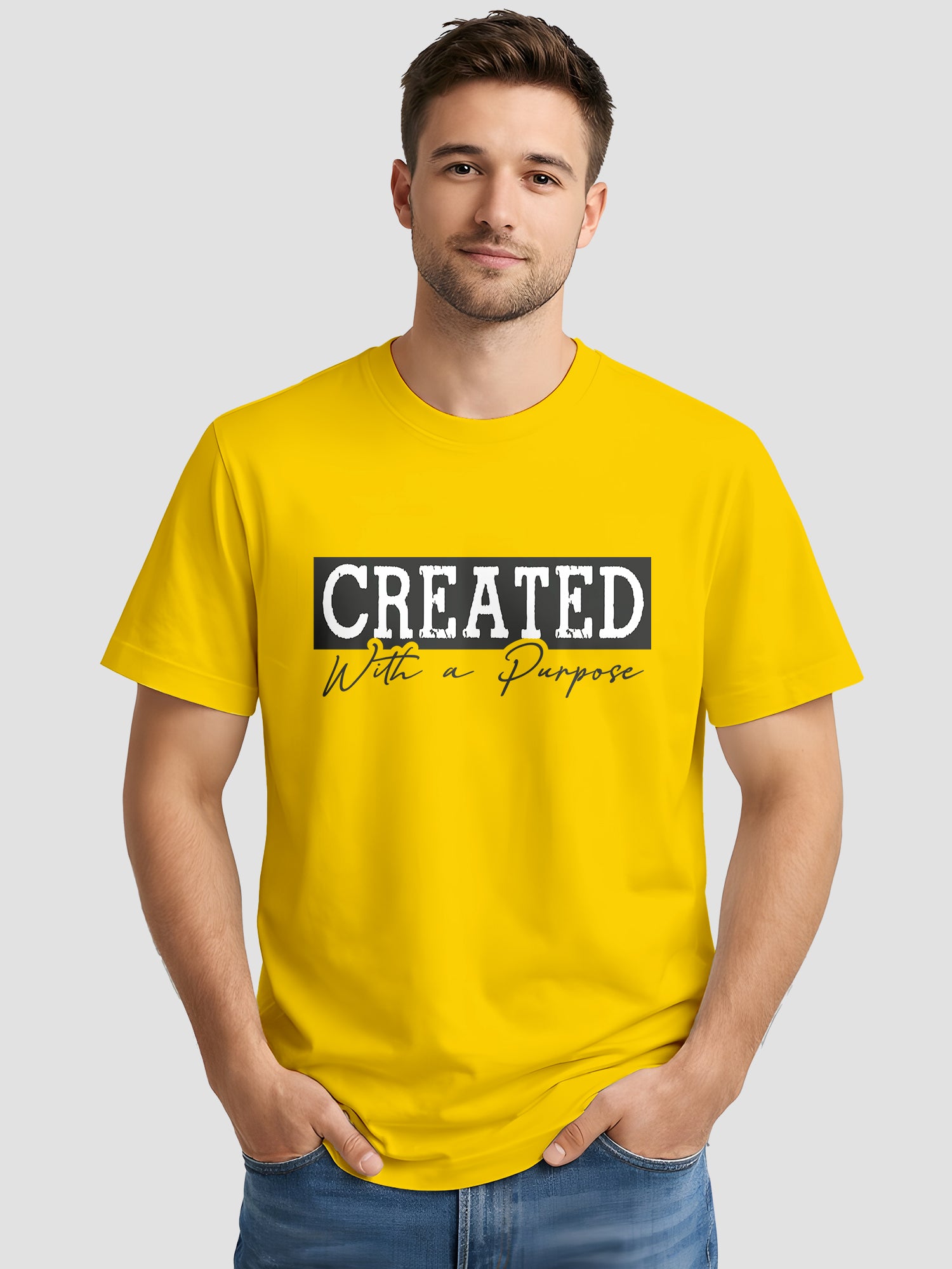  Men's Cotton Graphic Printed T-Shirt with Motivational Slogans and Typography Print yellow, L