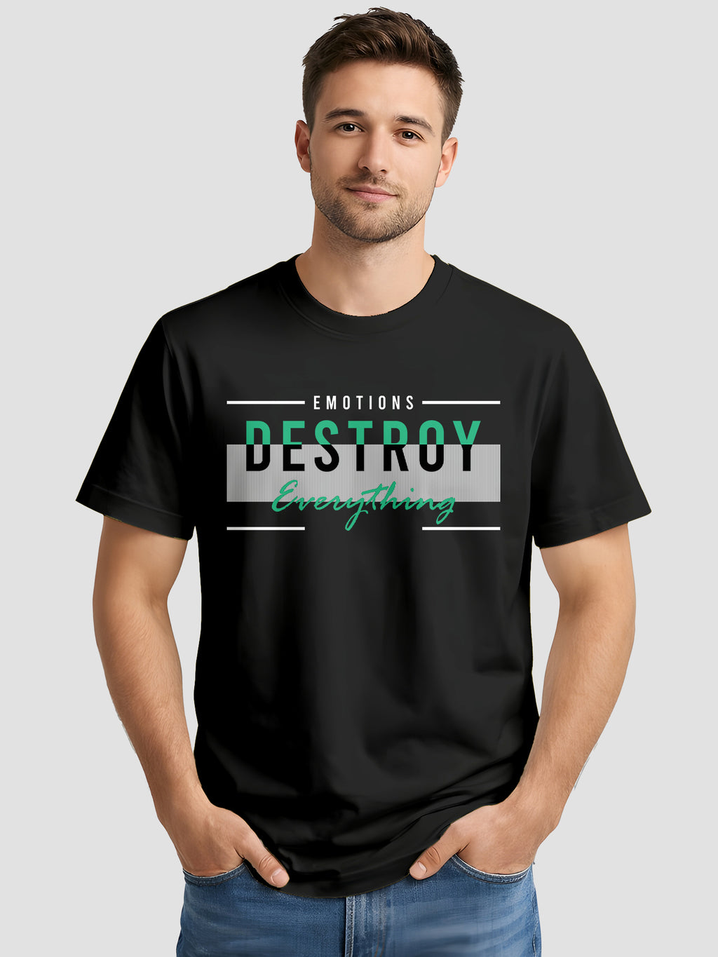 Men's Printed T Shirt with Motivational Brave and Awesome Typography MPT6