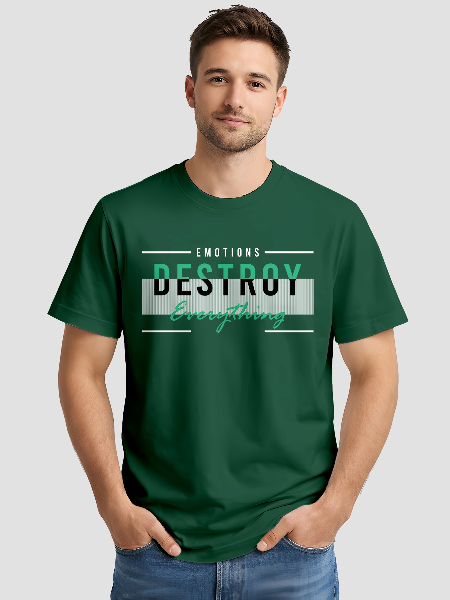 Men's Printed T Shirt with Motivational Brave and Awesome Typography MPT6