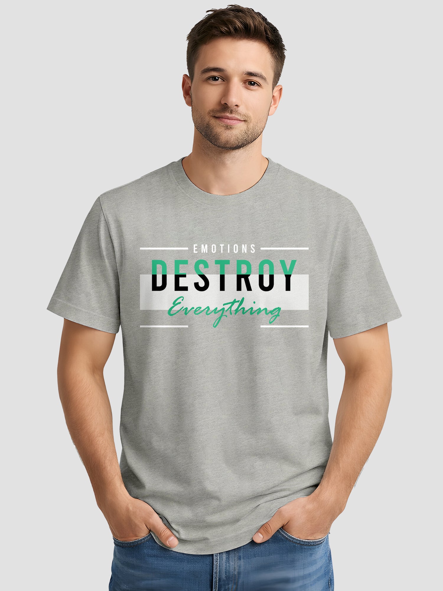  Men's Cotton Graphic Printed Motivational T-Shirt with Bold Typography Slogan Prints grey, L