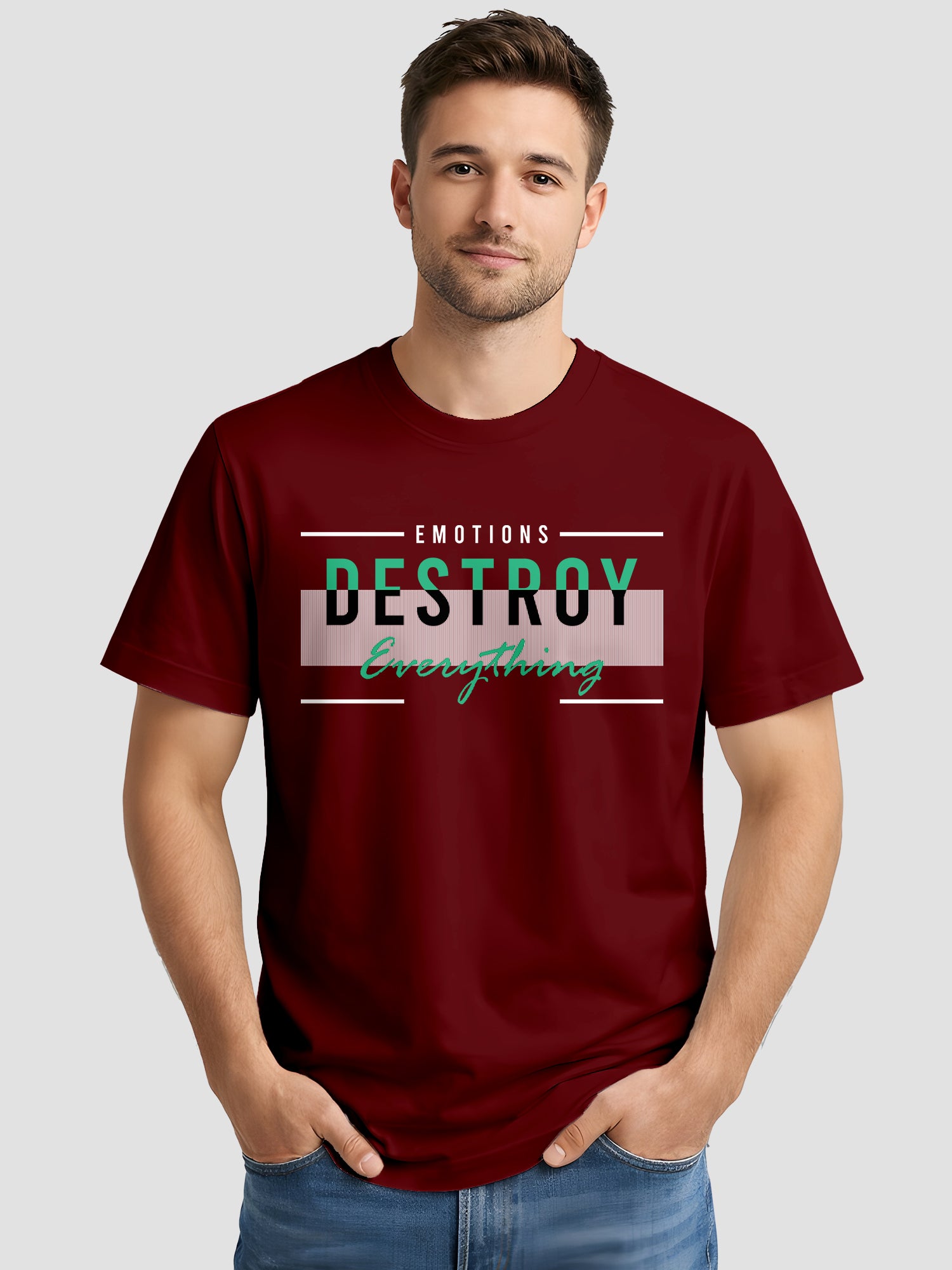  Men's Cotton Graphic Printed Motivational T-Shirt with Bold Typography Slogan Prints maroon, L