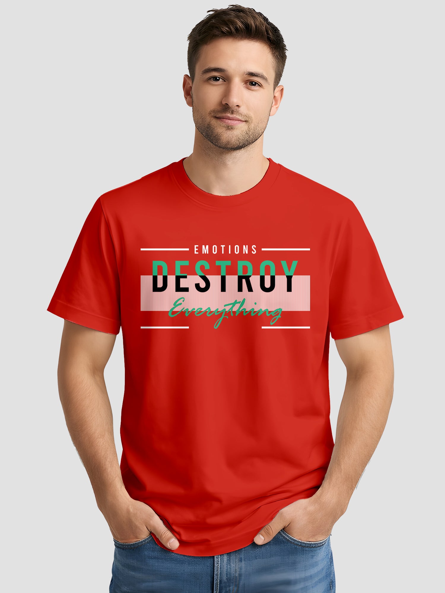  Men's Cotton Graphic Printed Motivational T-Shirt with Bold Typography Slogan Prints red, L