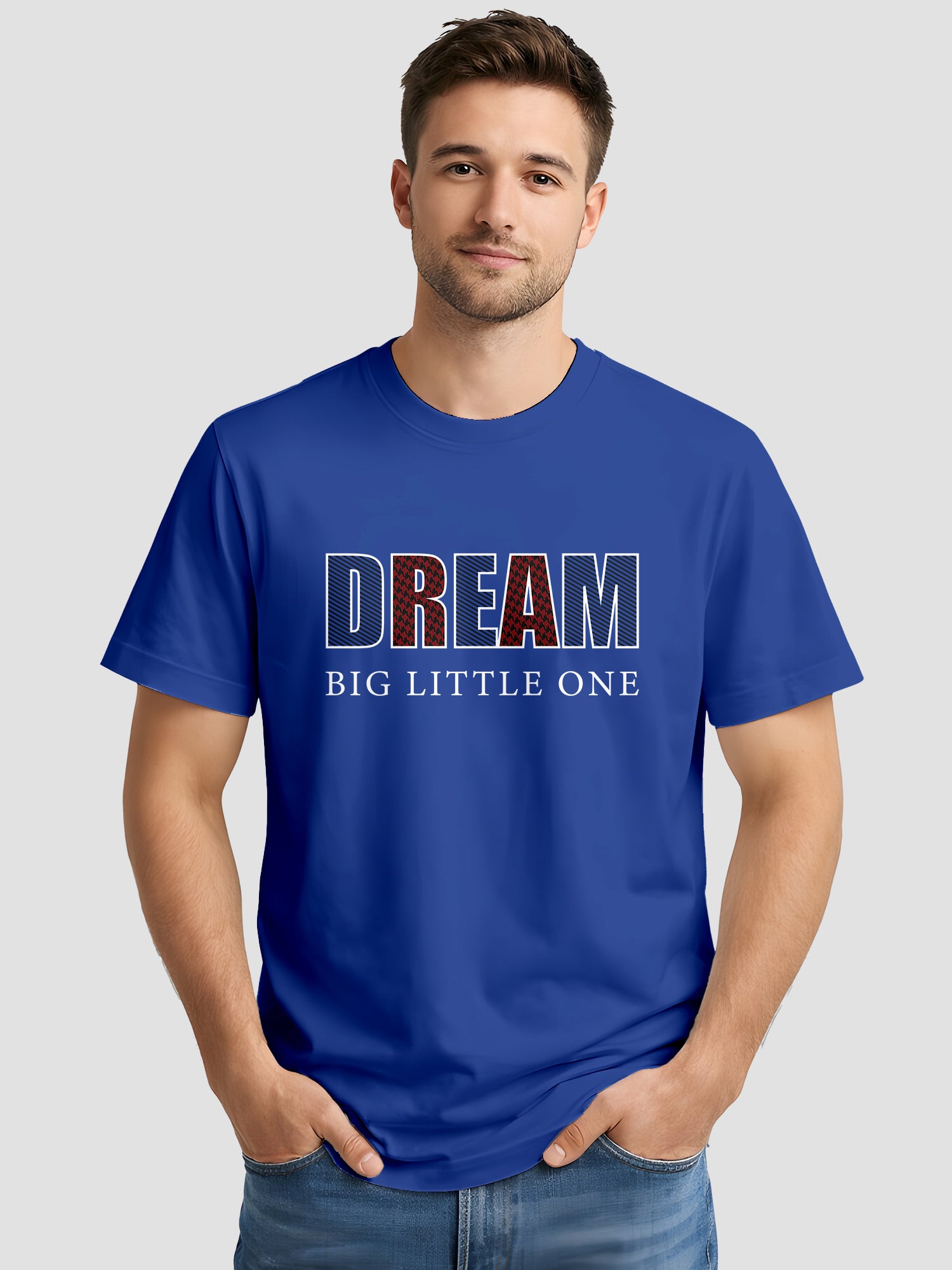  Men's Cotton Graphic Printed T-Shirt with Motivational Slogans and Typography Design blue, L