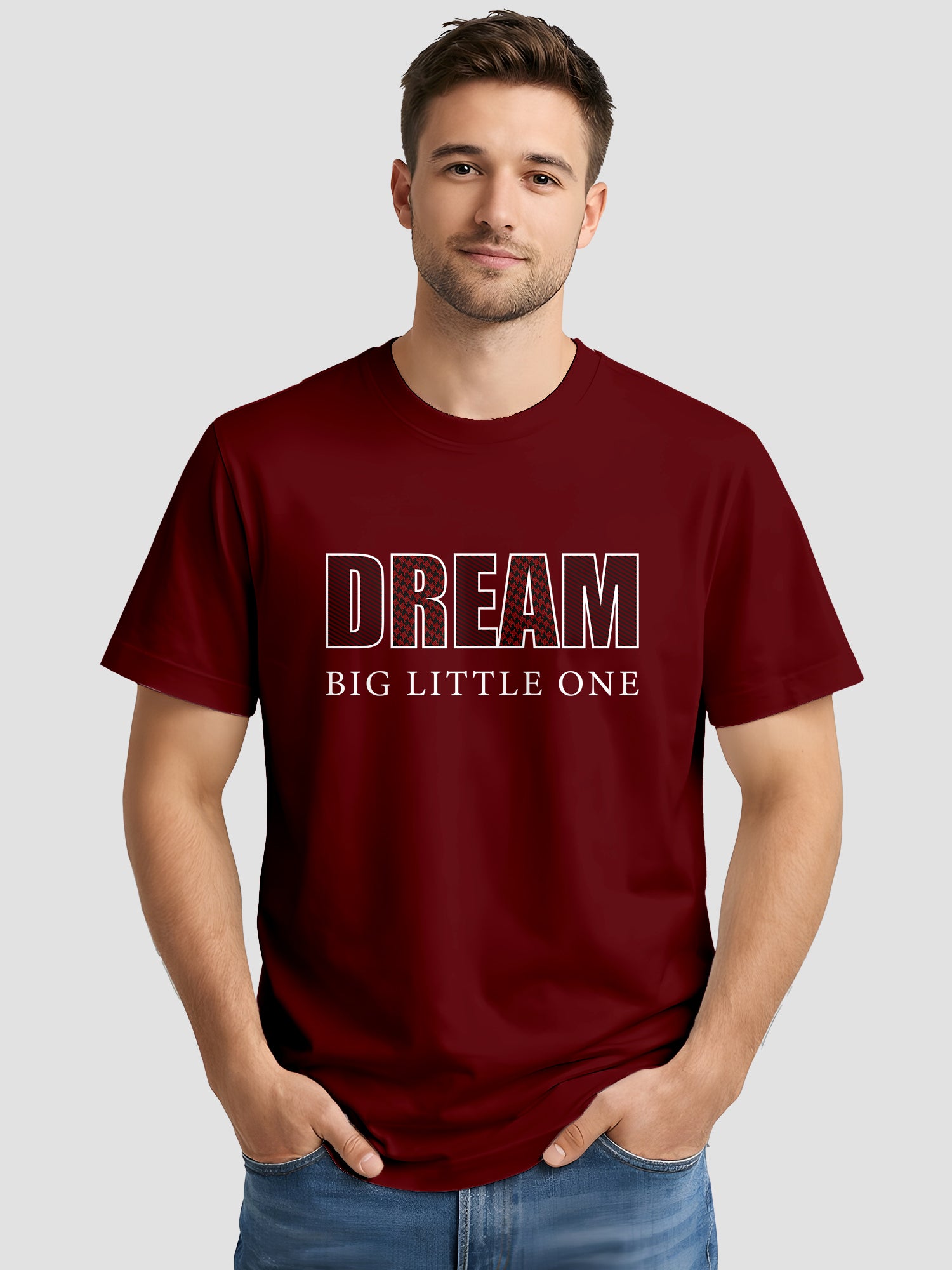  Men's Cotton Graphic Printed T-Shirt with Motivational Slogans and Typography Design maroon, L