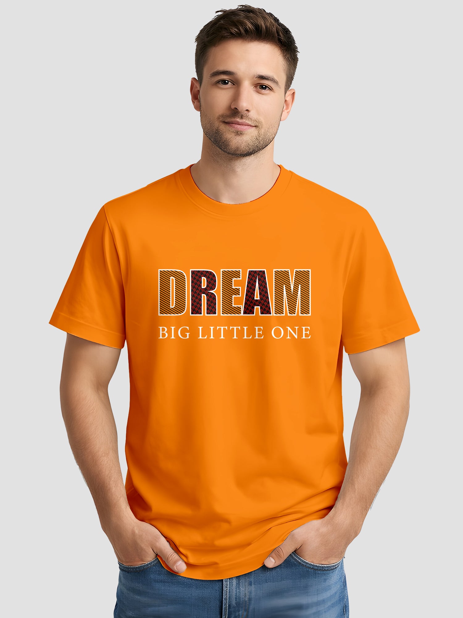 Men's Cotton Graphic Printed T-Shirt with Motivational Slogans and Typography Design orange, L
