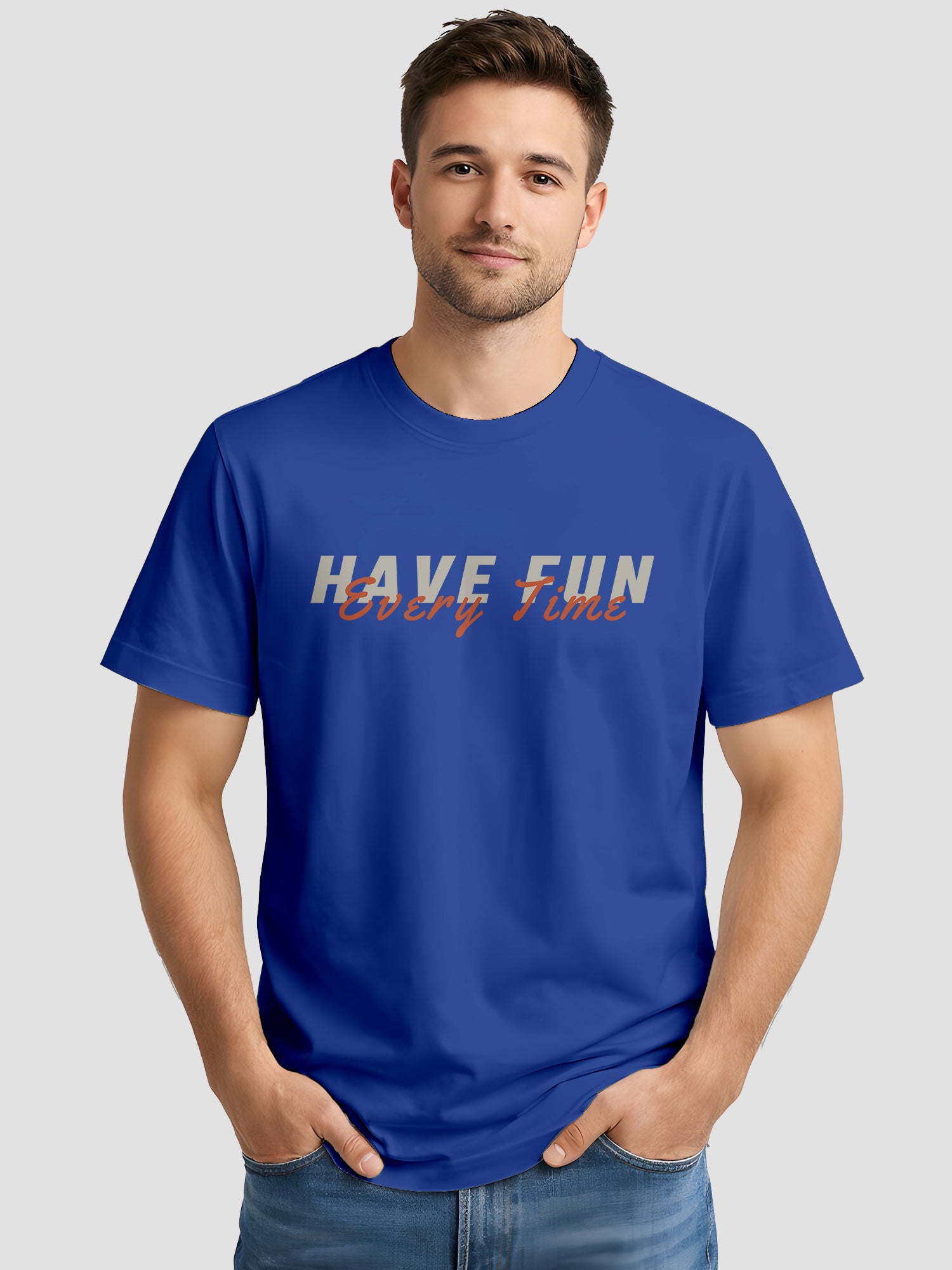  Men's Cotton Graphic Printed T-Shirt with Motivational Slogans and Typography Design blue, L