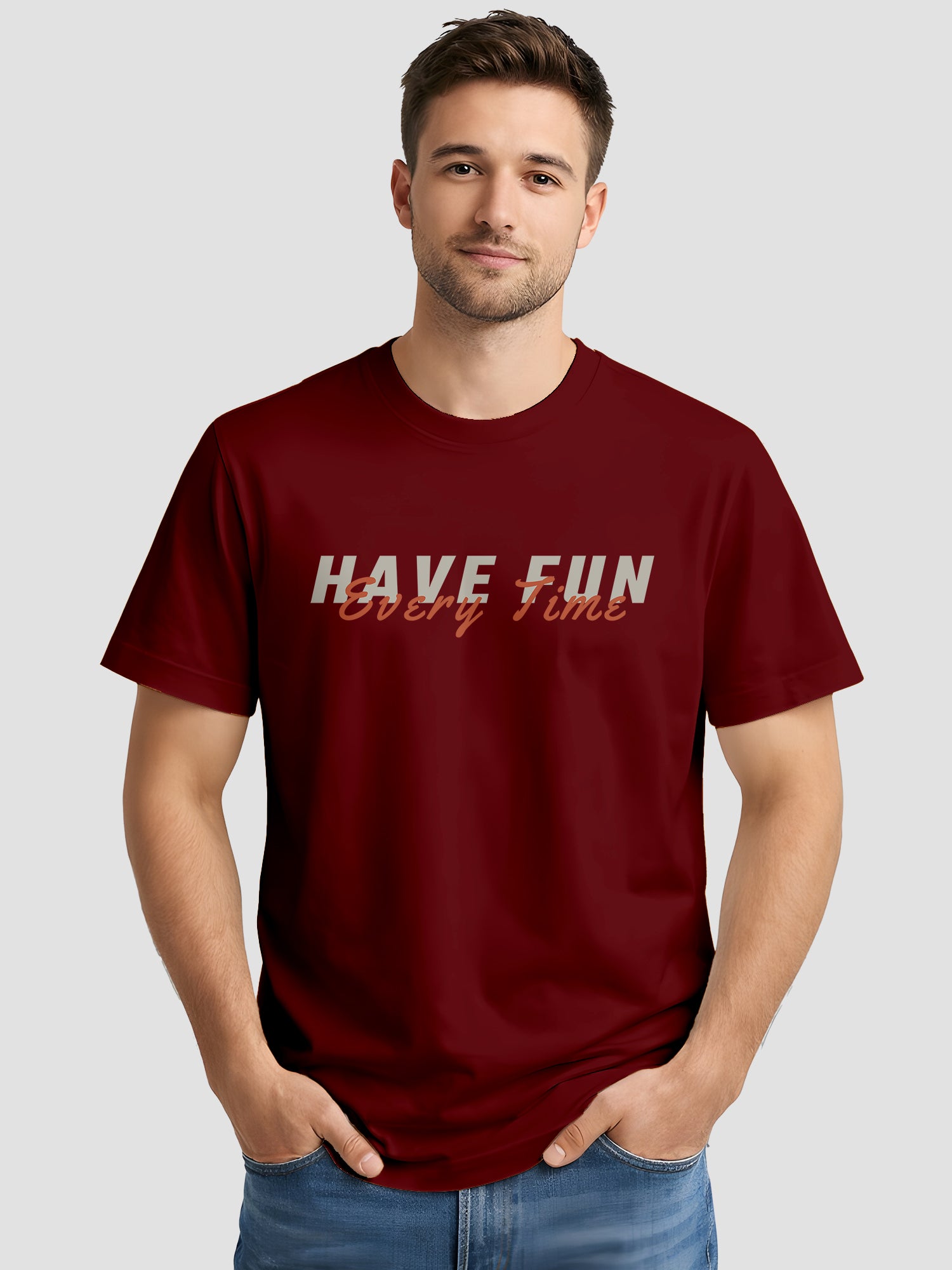 Men's Printed T Shirt with Motivational Brave and Awesome Typography MPT9