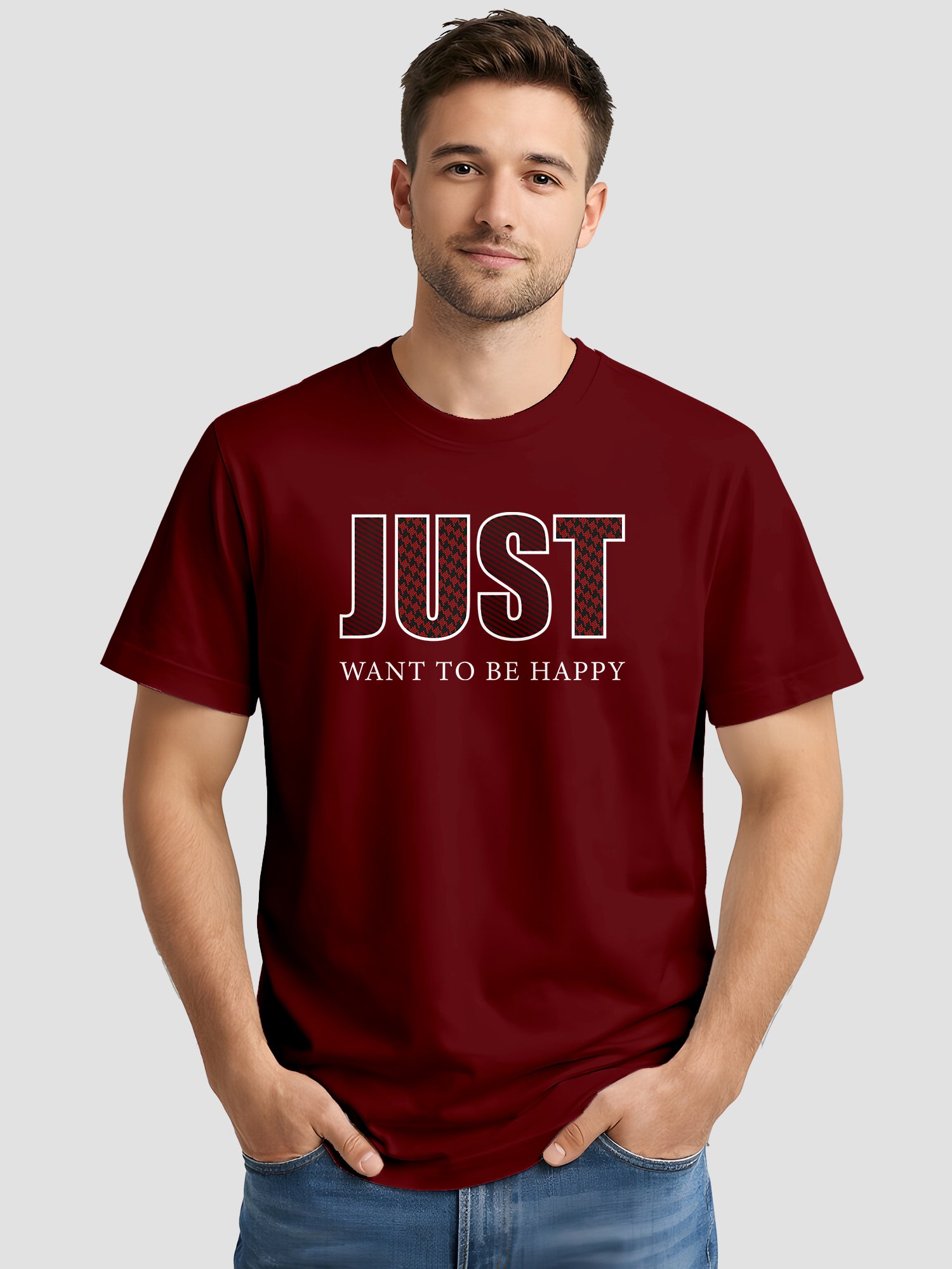  Men's Cotton Graphic Printed T-Shirt with Motivational Slogans and Typography Design maroon, L