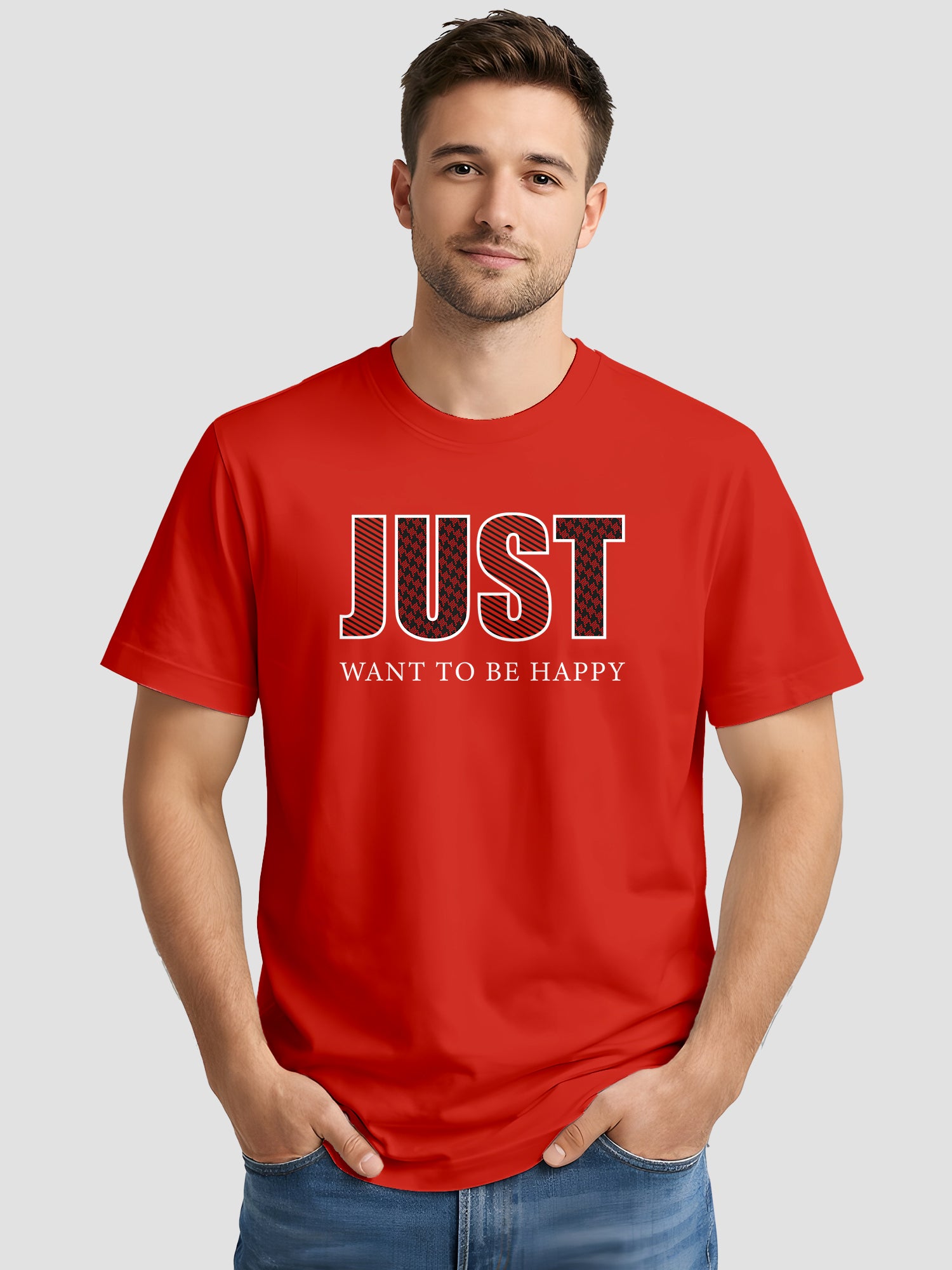  Men's Cotton Graphic Printed T-Shirt with Motivational Slogans and Typography Design red, L