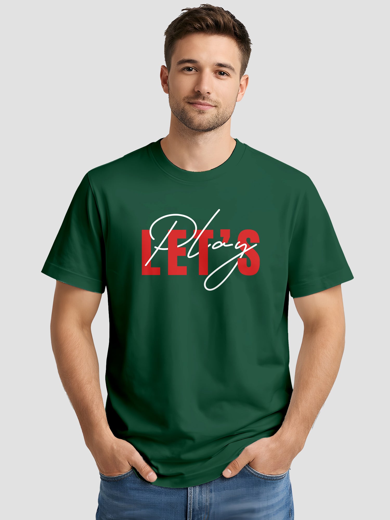  Men's Cotton Graphic Printed T-Shirt with Motivational Slogans and Typography Design green, L