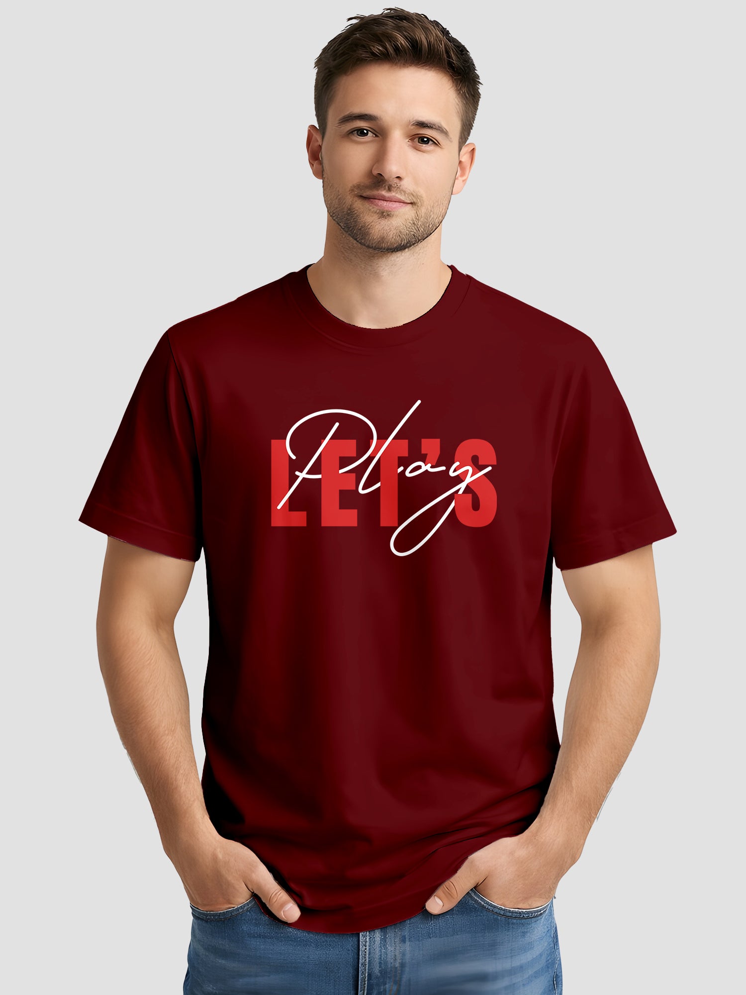  Men's Cotton Graphic Printed T-Shirt with Motivational Slogans and Typography Design maroon, L