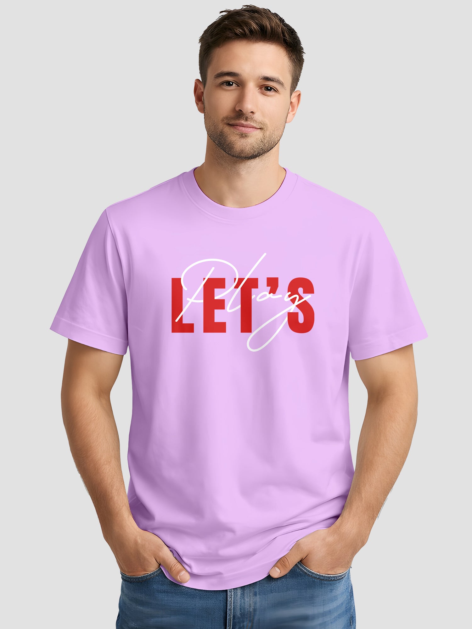  Men's Cotton Graphic Printed T-Shirt with Motivational Slogans and Typography Design pink, L