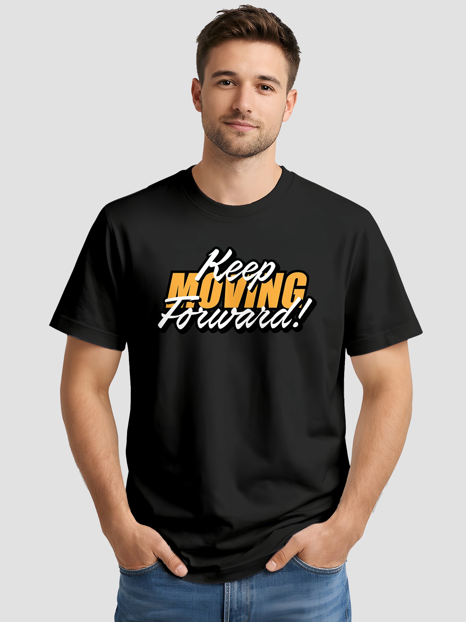  Men's Cotton Graphic Printed T-Shirt with Motivational Slogans and Typography Design black, L