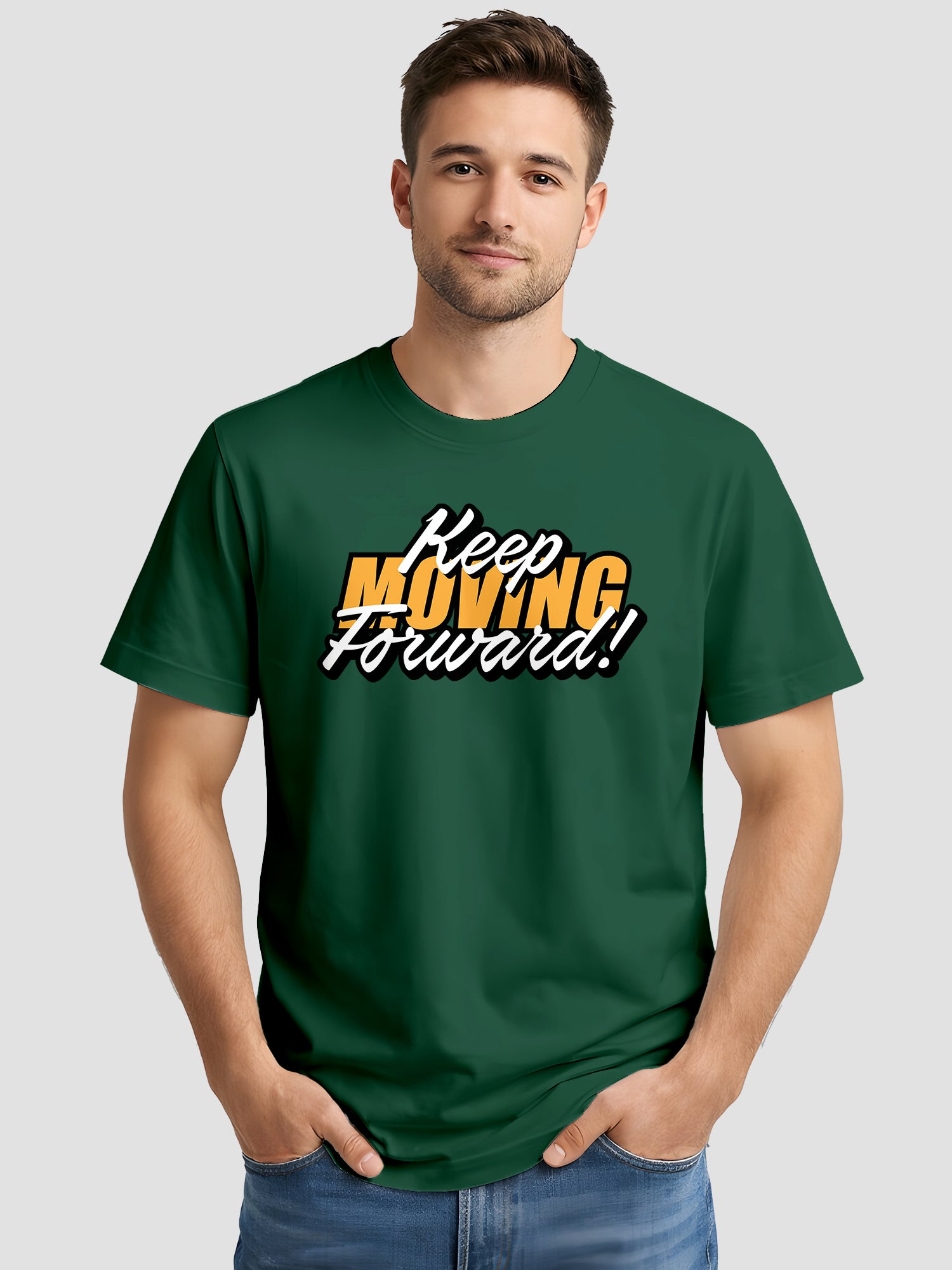  Men's Cotton Graphic Printed T-Shirt with Motivational Slogans and Typography Design green, L