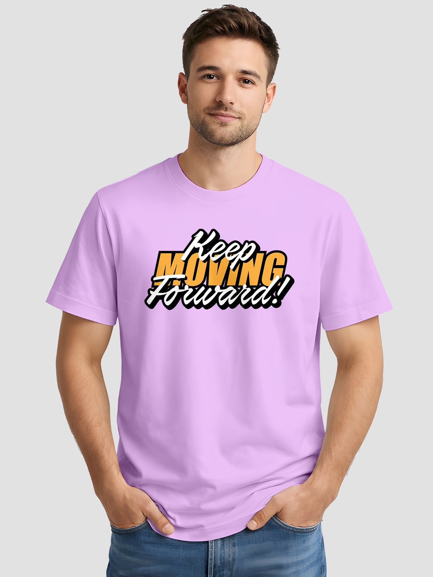  Men's Cotton Graphic Printed T-Shirt with Motivational Slogans and Typography Design pink, L