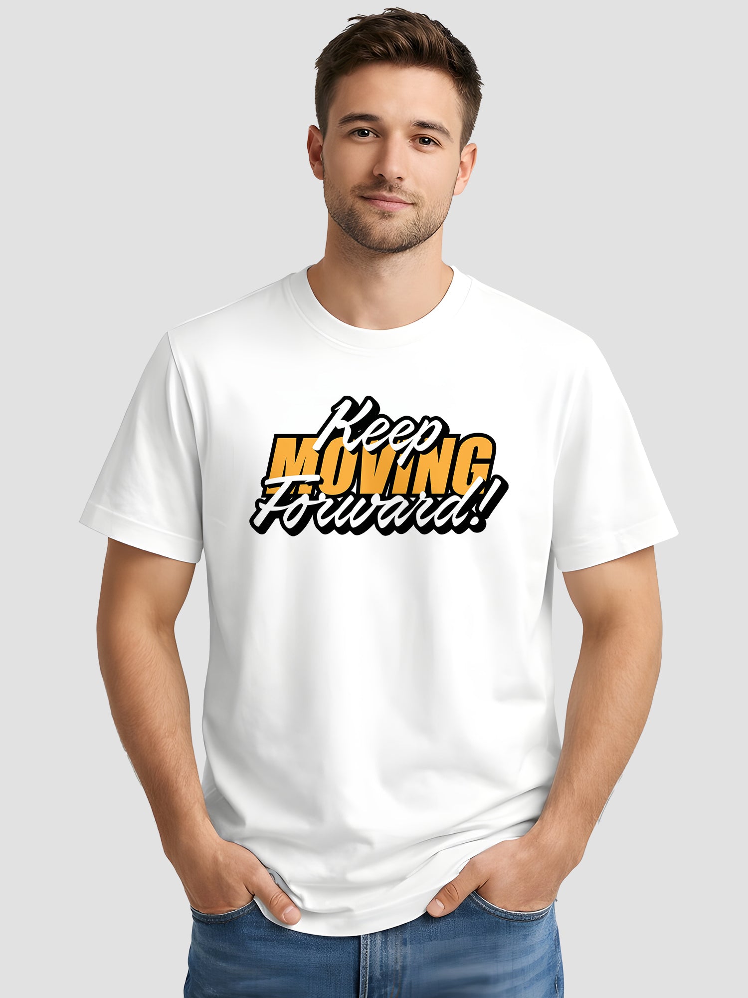  Men's Cotton Graphic Printed T-Shirt with Motivational Slogans and Typography Design white, L