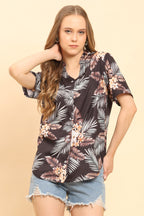Womens Tropical Floral Print Button Up Shirt Casual Summer Beach Top
