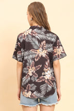Womens Tropical Floral Print Button Up Shirt Casual Summer Beach Top