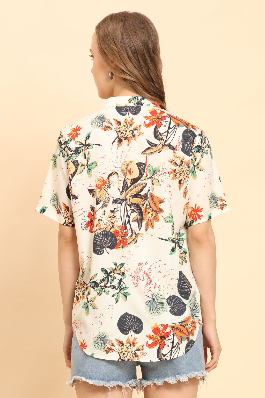Womens Tropical Floral Print Button Up Shirt Casual Summer Beach Top