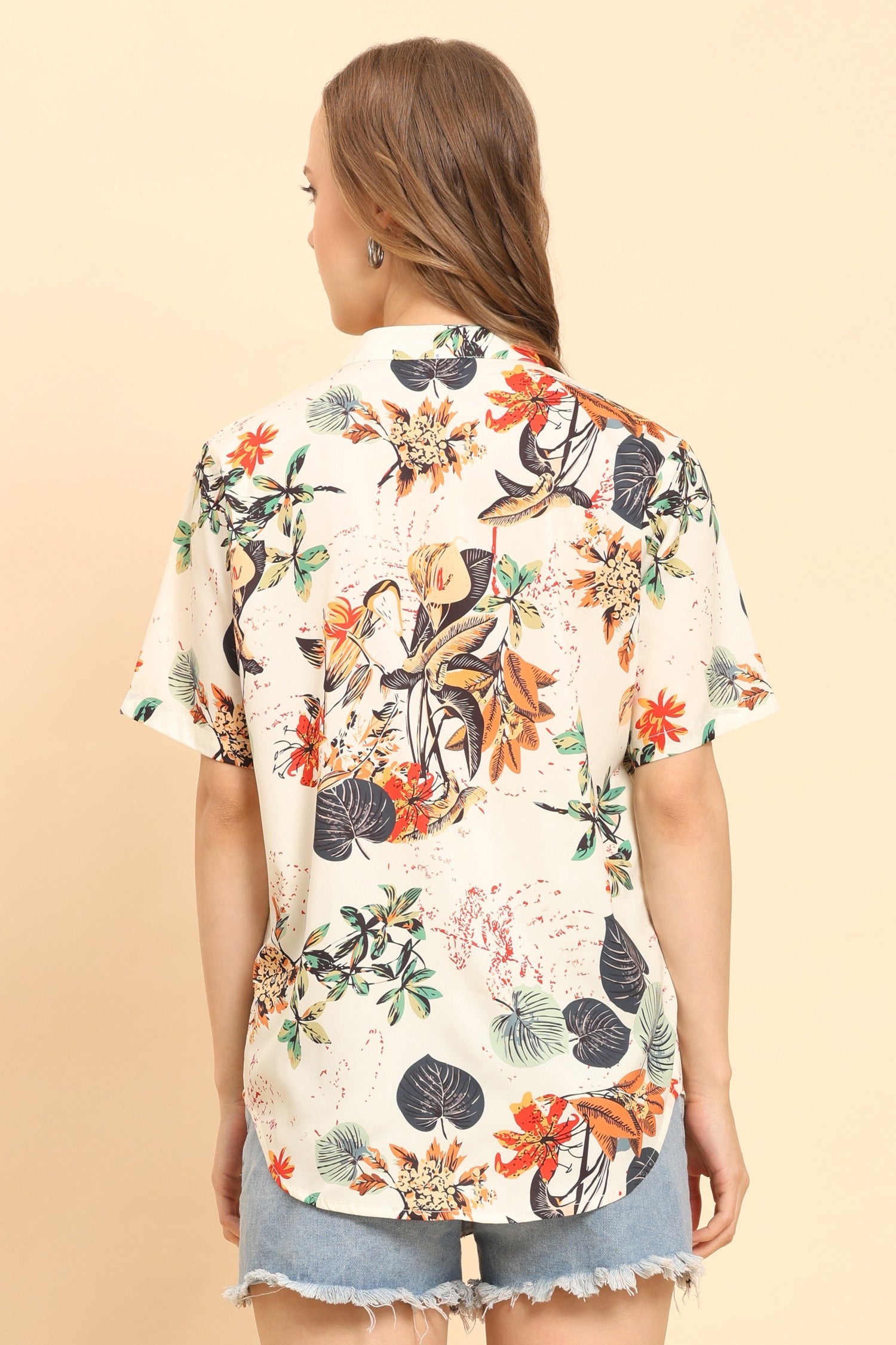 Womens-Tropical-Floral-Print-Button-Up-Shirt-Casual-Summer-Beach-Top-Cream