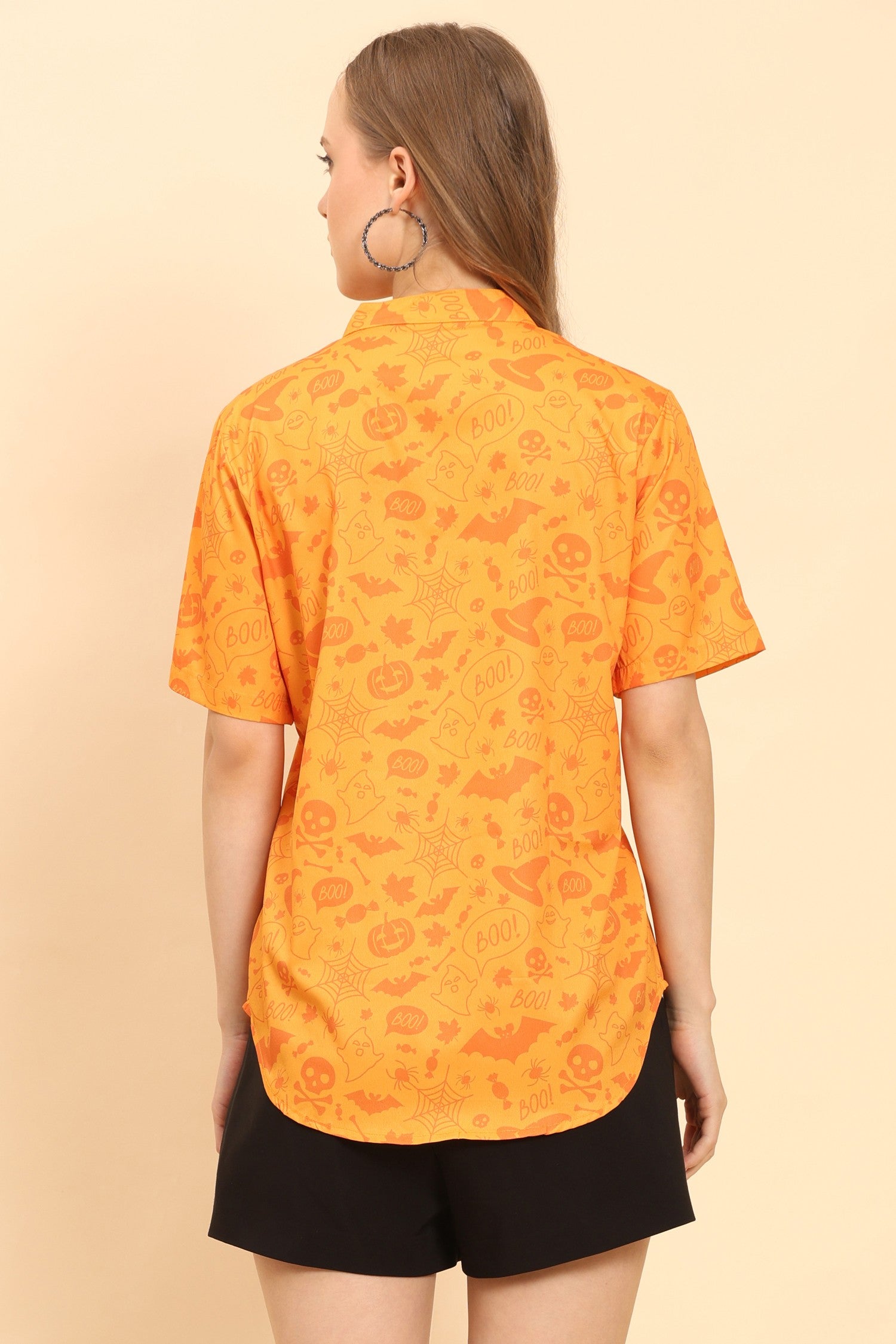 Womens-Tropical-Floral-Print-Button-Up-Shirt-Casual-Summer-Beach-Top-Orange