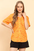 Womens-Tropical-Floral-Print-Button-Up-Shirt-Casual-Summer-Beach-Top-Orange