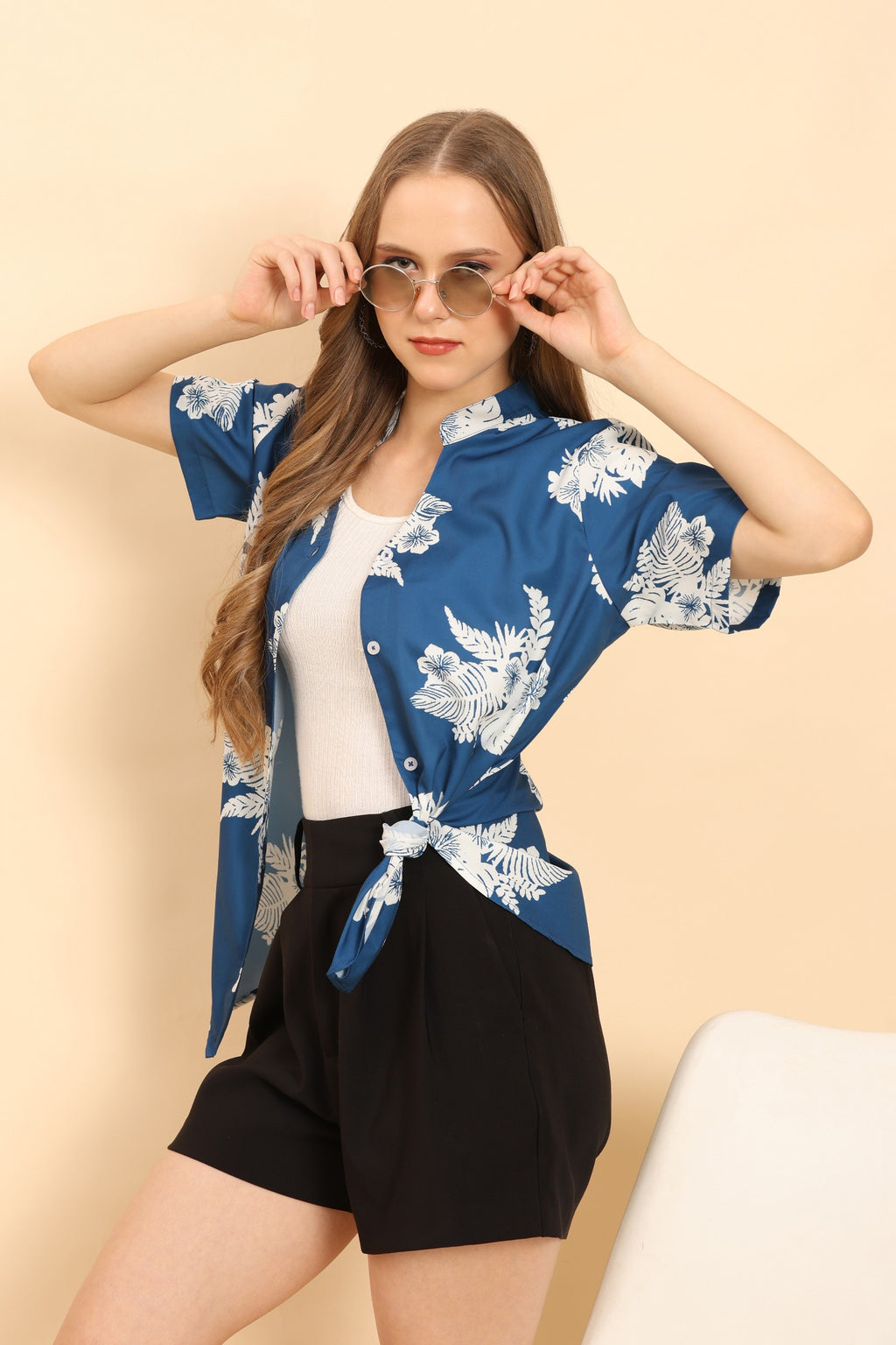 Womens Tropical Floral Print Button Up Shirt Casual Summer Beach Top