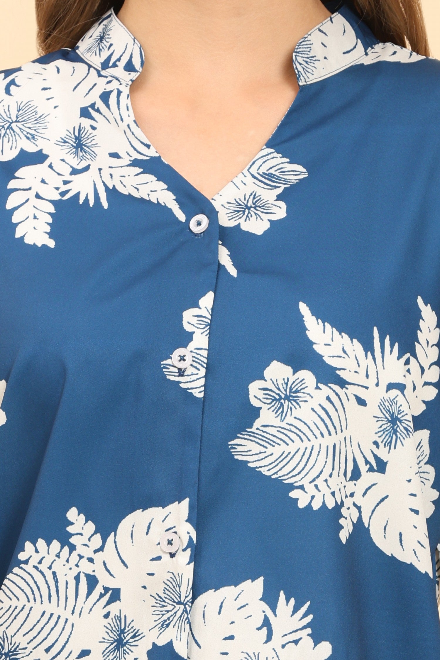 Womens-Tropical-Floral-Print-Button-Up-Shirt-Casual-Summer-Beach-Top-Royal-Blue