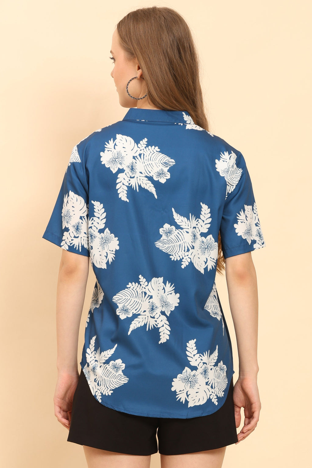 Womens Tropical Floral Print Button Up Shirt Casual Summer Beach Top